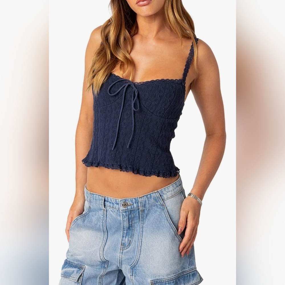 Madden Girl Knit Crop Top in Navy Sizes L & XL